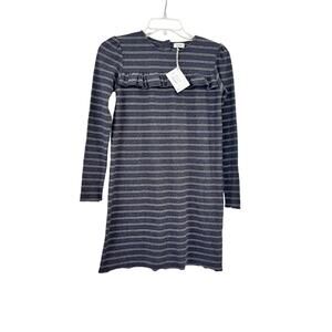 Buho Barcelona Girls Gray Striped Ribbed Ruffle Dress Size 10 NWT